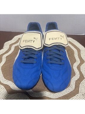 Fenty Beauty Blue Suede Slip-On Sneakers with Cream Accents